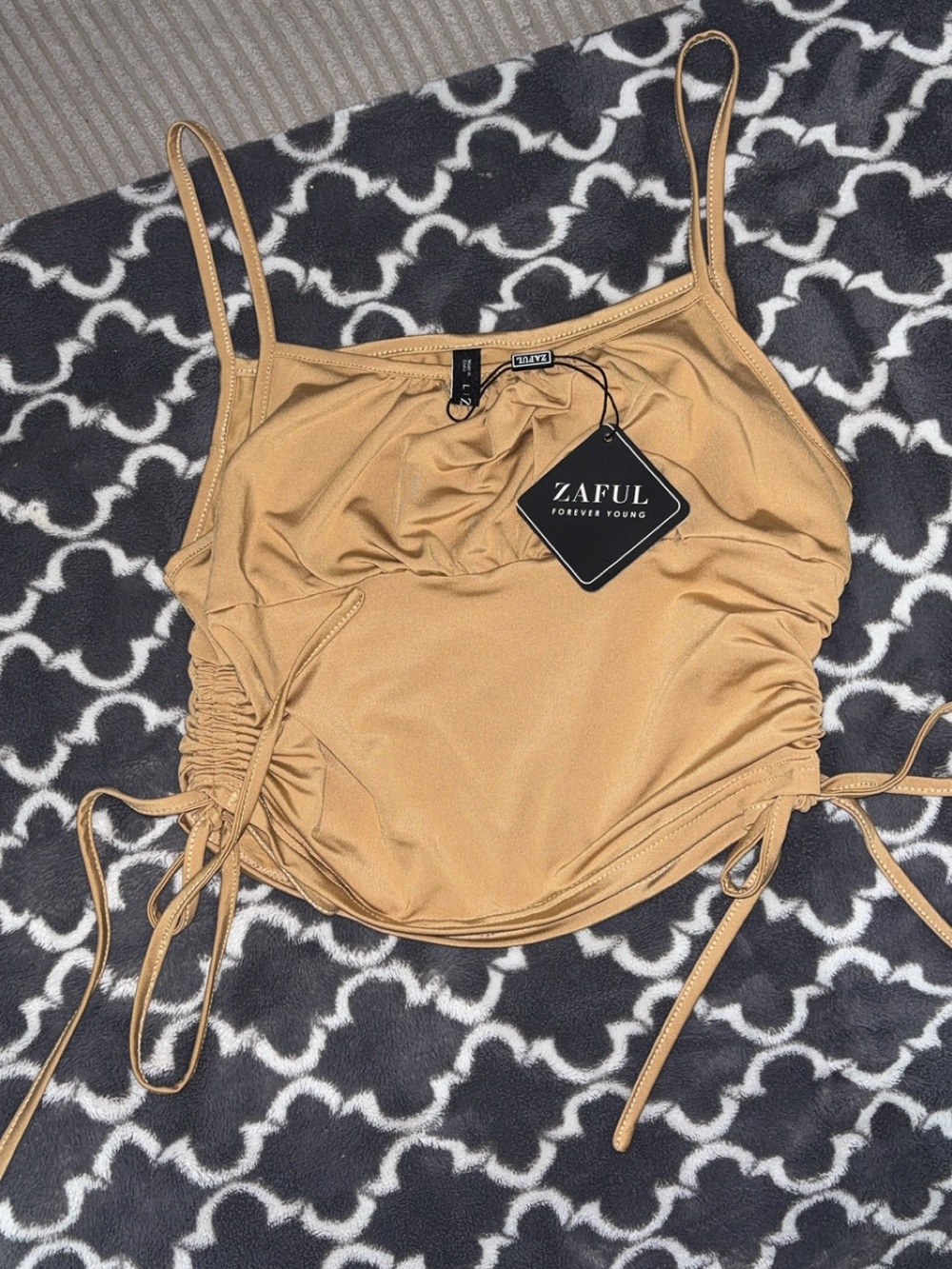 Zaful Camel Ruched Adjustable Cami Top